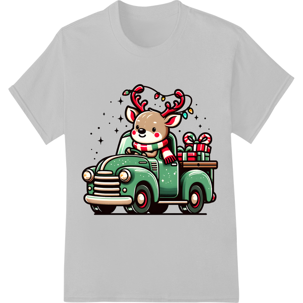 Adorable Reindeer Truck Christmas DTF Transfer Design on white shirt - SUPERDTF-DTF Prints-DTF Transfers-Custom DTF Prints