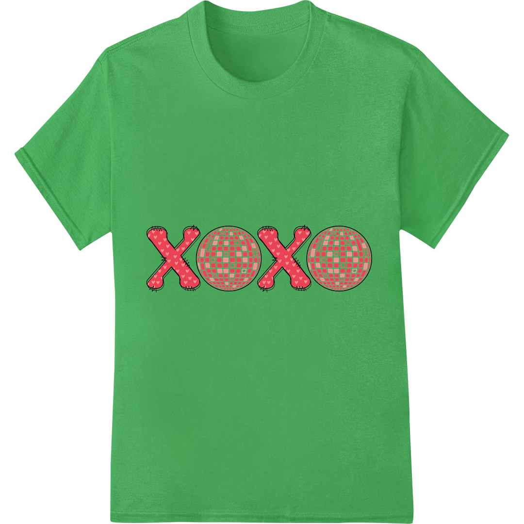 Retro 'XOXO' Valentine's Day DTF Print Heat Transfer on green shirt - SUPERDTF-DTF Prints-DTF Transfers-Custom DTF Prints