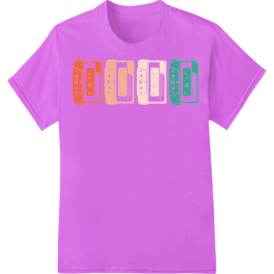 Retro 80s Cassette Tapes ABCD DTF Print Heat Transfer on purple shirt - SUPERDTF-DTF Prints-DTF Transfers-Custom DTF Prints