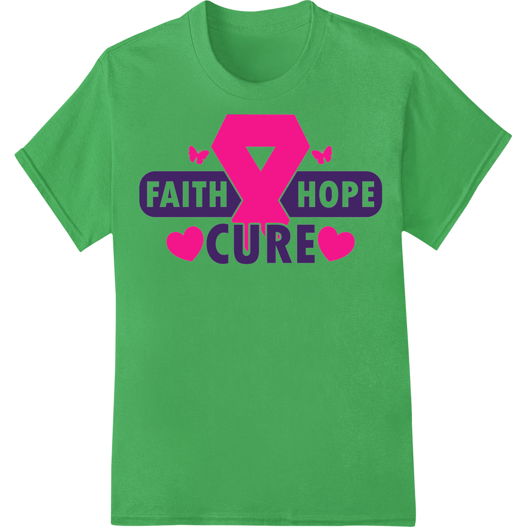 DTF Print: Faith, Hope, Cure - Breast Cancer Awareness on green shirt - SUPERDTF-DTF Prints-DTF Transfers-Custom DTF Prints