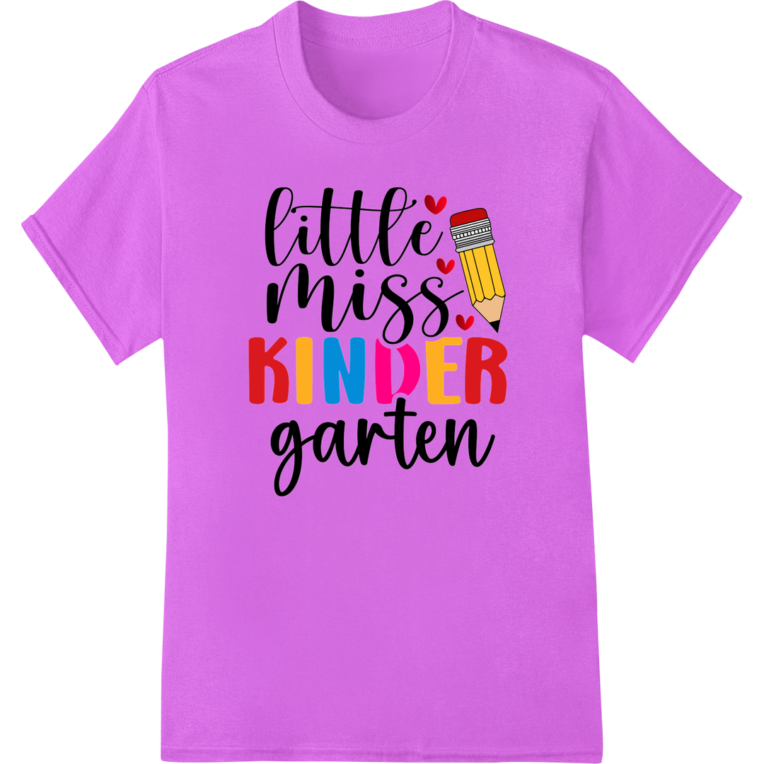 Adorable 'Little Miss Kindergarten' DTF Print Heat Transfer on purple shirt - SUPERDTF-DTF Prints-DTF Transfers-Custom DTF Prints