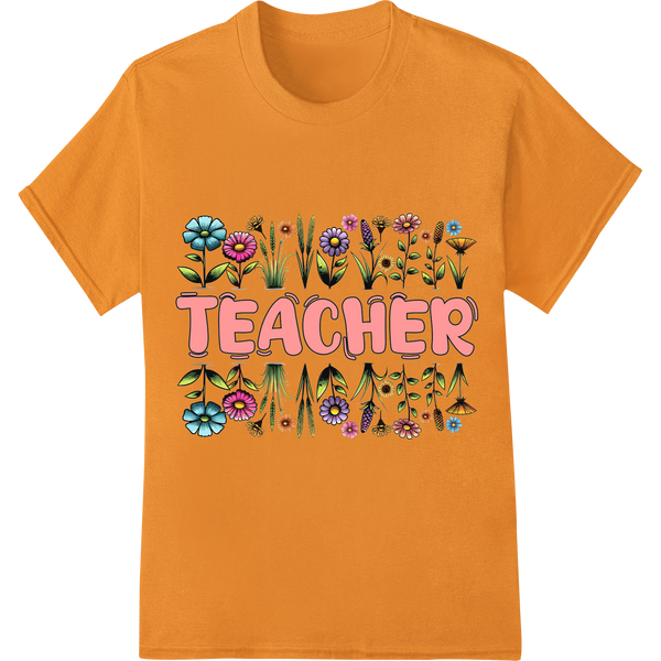 Vibrant Floral 'TEACHER' DTF Print Heat Transfer | Gift Idea on orange shirt - SUPERDTF-DTF Prints-DTF Transfers-Custom DTF Prints