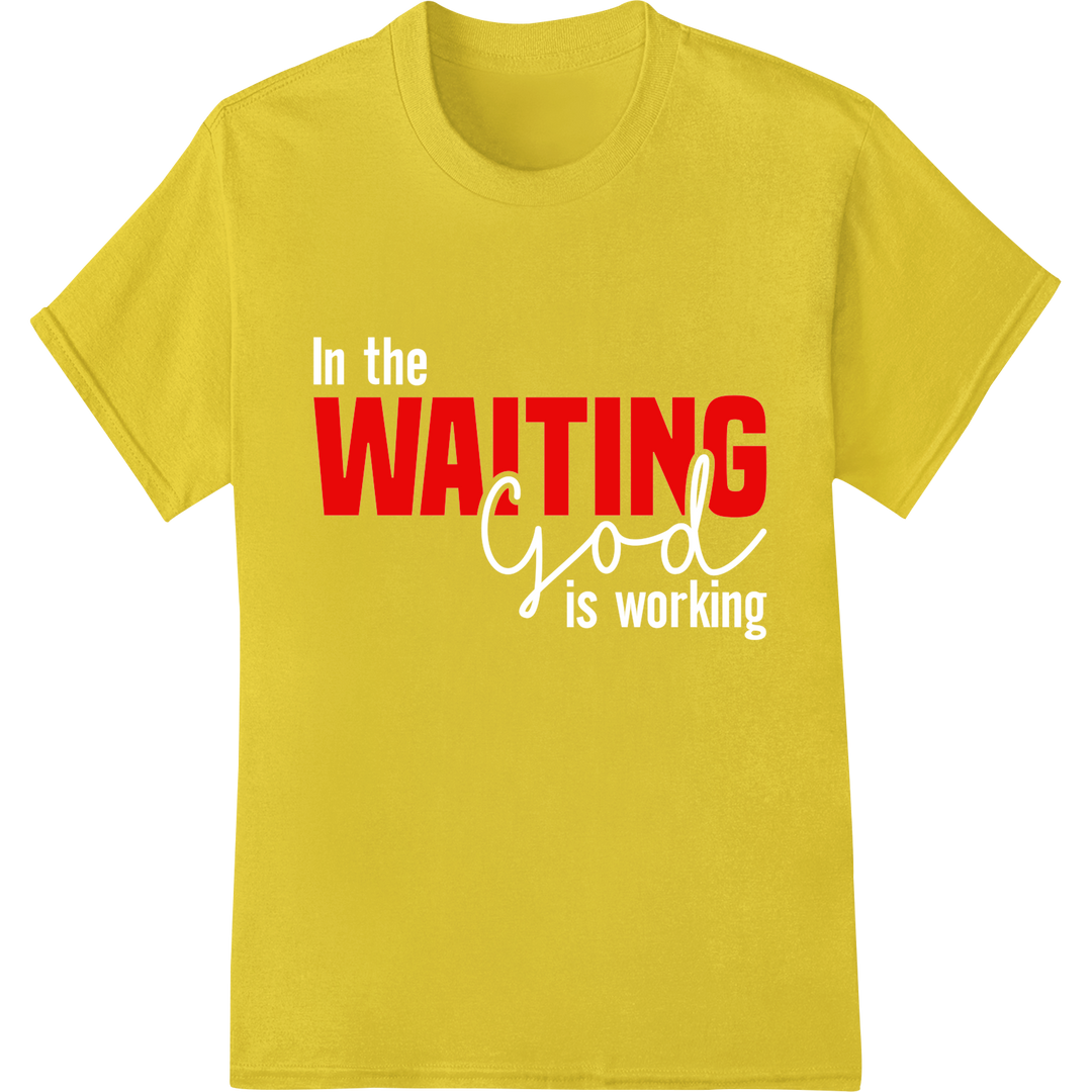 Bold Red 'WAITING' DTF Print Heat Transfer | Eye-Catching on yellow shirt - SUPERDTF-DTF Prints-DTF Transfers-Custom DTF Prints