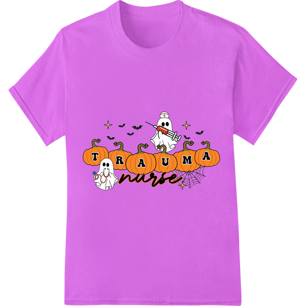 Spooky 'TRAUMA nurse' Halloween DTF Print Heat Transfer on purple shirt - SUPERDTF-DTF Prints-DTF Transfers-Custom DTF Prints