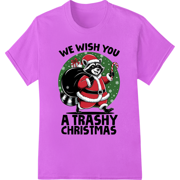 Trashy Christmas Raccoon Funny Holiday DTF Print Transfer on purple shirt - SUPERDTF-DTF Prints-DTF Transfers-Custom DTF Prints