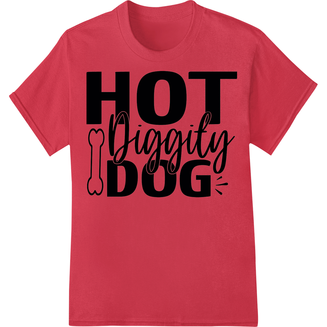 Playful 'HOT diggity DOG' Super DTF Transfer Print on red shirt - SUPERDTF-DTF Prints-DTF Transfers-Custom DTF Prints