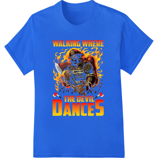 Fearless Firefighter Skeleton Dancing in the Flames enhanced with professional custom t-shirts