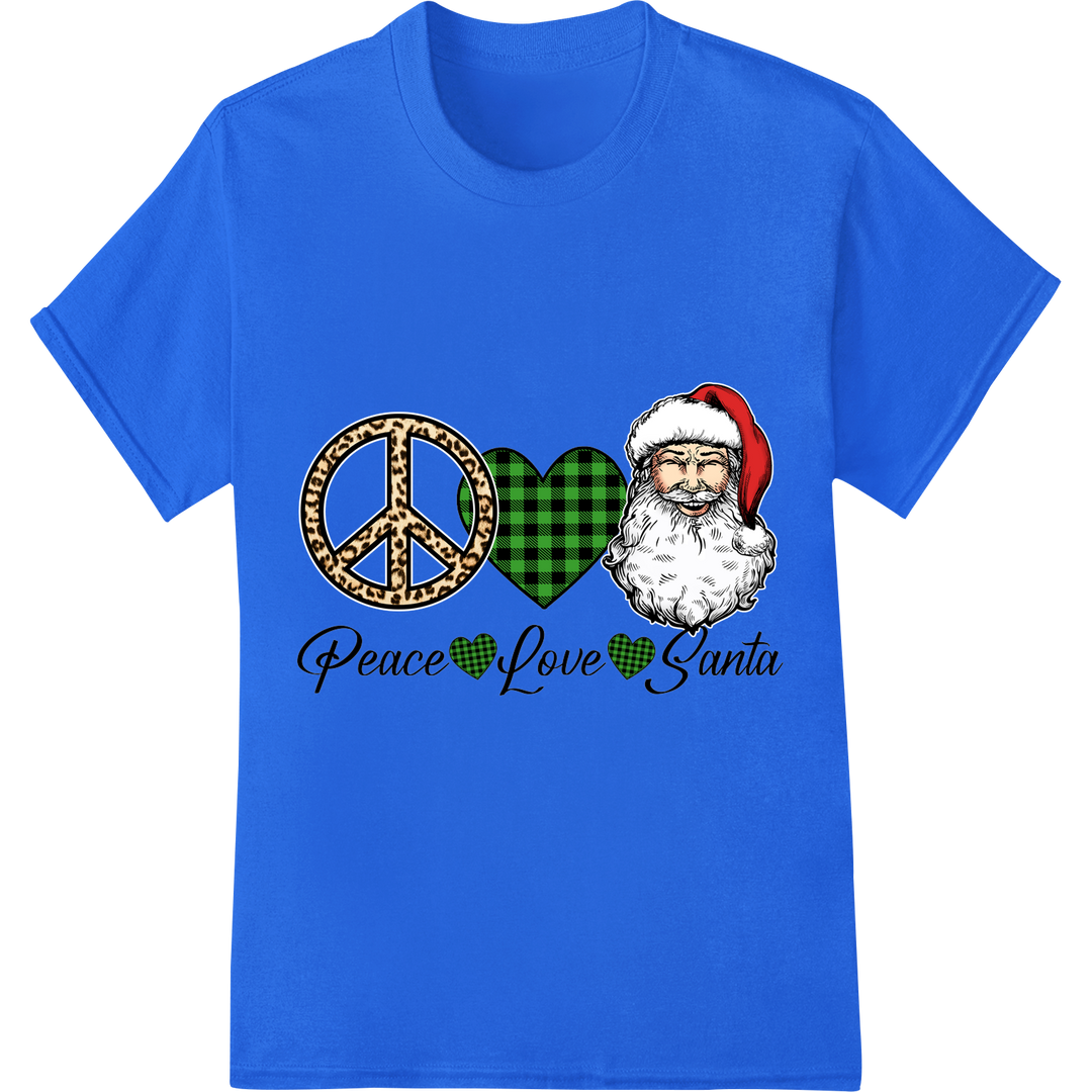 Festive Western Santa DTF Print: Peace, Love, Christmas on blue shirt - SUPERDTF-DTF Prints-DTF Transfers-Custom DTF Prints