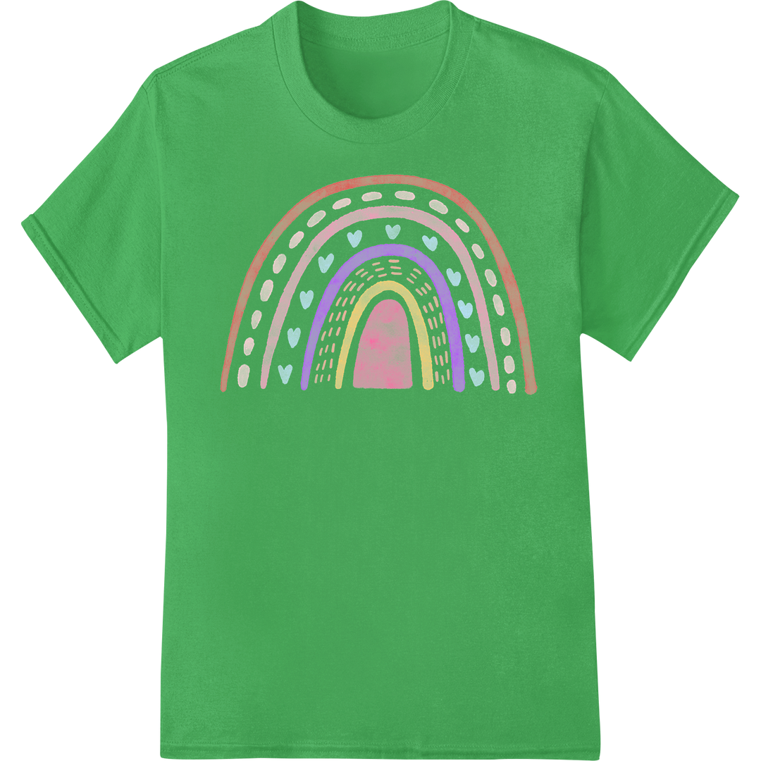 Vibrant Valentine's Rainbow Heart Pattern DTF Print on green shirt - SUPERDTF-DTF Prints-DTF Transfers-Custom DTF Prints