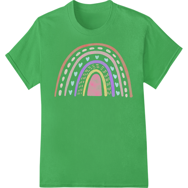 Vibrant Valentine's Rainbow Heart Pattern DTF Print on green shirt - SUPERDTF-DTF Prints-DTF Transfers-Custom DTF Prints