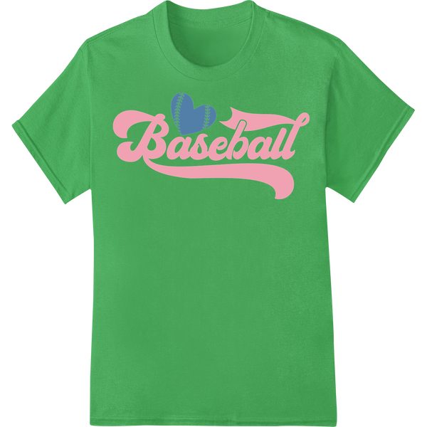 Pink Baseball Script - Super DTF Heat Transfer Print on green shirt - SUPERDTF-DTF Prints-DTF Transfers-Custom DTF Prints