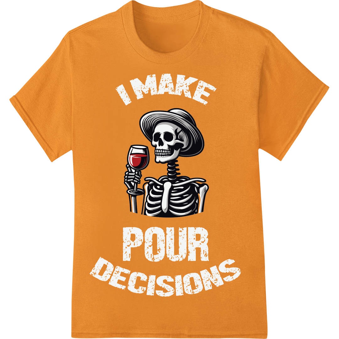 Spooky Skeleton Wine Connoisseur Halloween DTF Print on orange shirt - SUPERDTF-DTF Prints-DTF Transfers-Custom DTF Prints