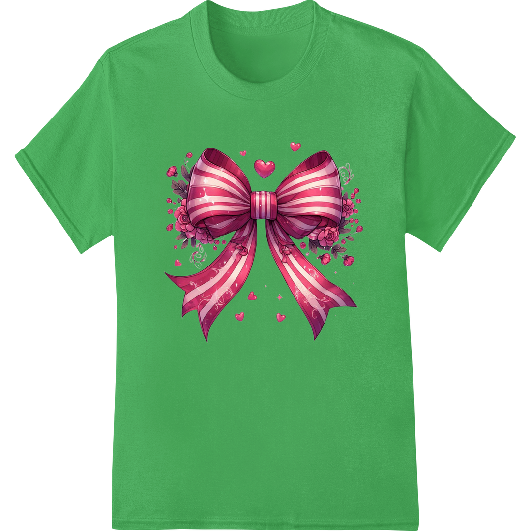 Flirty Valentine's Bow DTF Print Heat Transfer | Hearts on green shirt - SUPERDTF-DTF Prints-DTF Transfers-Custom DTF Prints