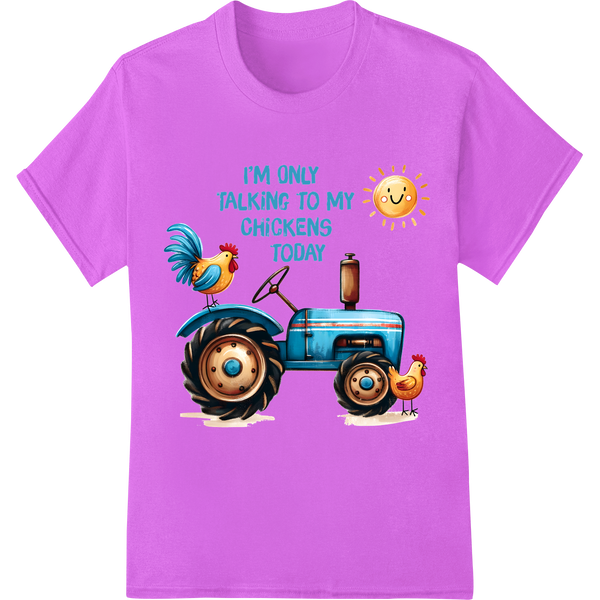 Quirky Chicken Farmer DTF Print: Talk to Your Chickens! on purple shirt - SUPERDTF-DTF Prints-DTF Transfers-Custom DTF Prints