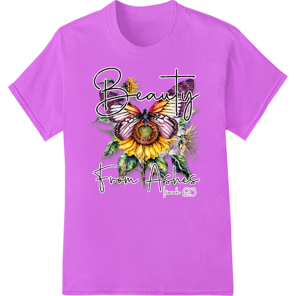 Inspiring Butterfly Faith DTF Print - Isaiah 61:3 Design on purple shirt - SUPERDTF-DTF Prints-DTF Transfers-Custom DTF Prints