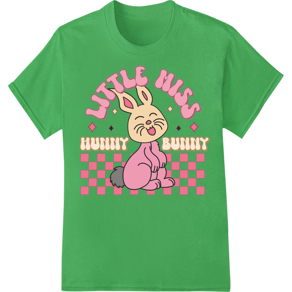 Retro Easter 'Little Miss Hunny Bunny' DTF Print Heat Transfer on green shirt - SUPERDTF-DTF Prints-DTF Transfers-Custom DTF Prints