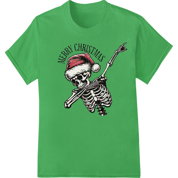 Spooky Santa Skeleton DTF Print Heat Transfer - Merry Xmas on green shirt - SUPERDTF-DTF Prints-DTF Transfers-Custom DTF Prints