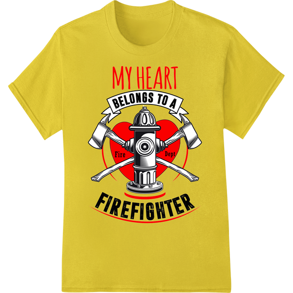 Firefighter Valentine's Day DTF Print Heart Transfer on yellow shirt - SUPERDTF-DTF Prints-DTF Transfers-Custom DTF Prints