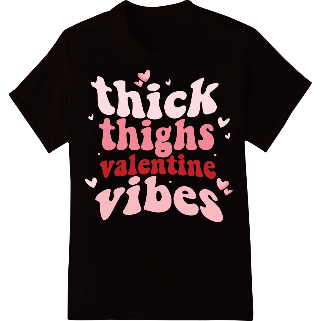 Sassy 'Thick Thighs Valentine Vibes' Pink Typography Print on black shirt - SUPERDTF-DTF Prints-DTF Transfers-Custom DTF Prints