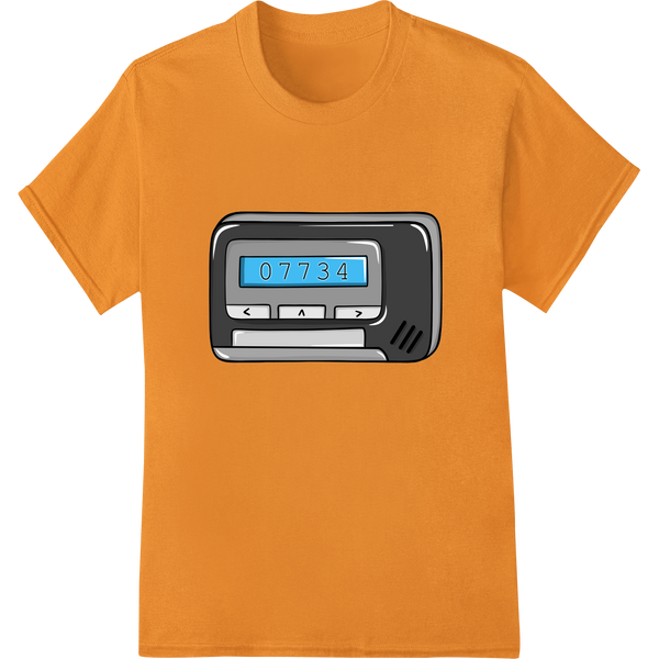 Retro Pager 07734 Upside-Down Hello Vintage Tech Print on orange shirt - SUPERDTF-DTF Prints-DTF Transfers-Custom DTF Prints