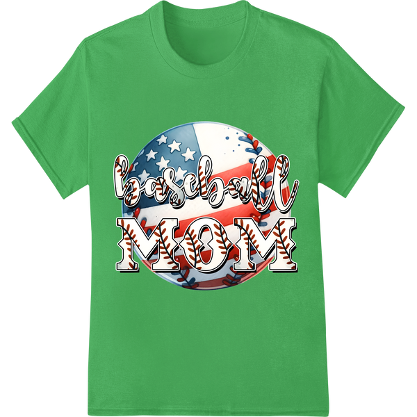 Baseball Mom: Show Your Pride with This Patriotic DTF Print on green shirt - SUPERDTF-DTF Prints-DTF Transfers-Custom DTF Prints