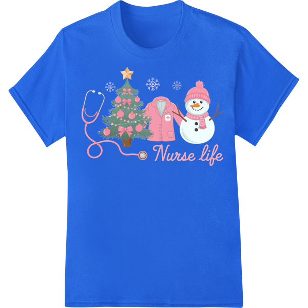 Festive Nurse Life Christmas Snowman DTF Print Design on blue shirt - SUPERDTF-DTF Prints-DTF Transfers-Custom DTF Prints