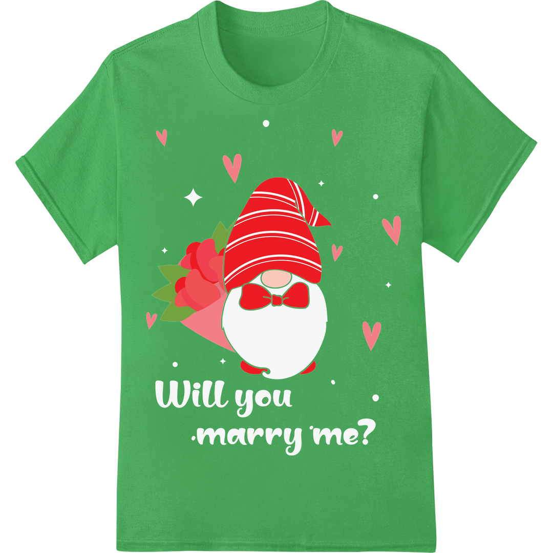 Adorable Valentine's Gnome with Hearts Heat Transfer on green shirt - SUPERDTF-DTF Prints-DTF Transfers-Custom DTF Prints