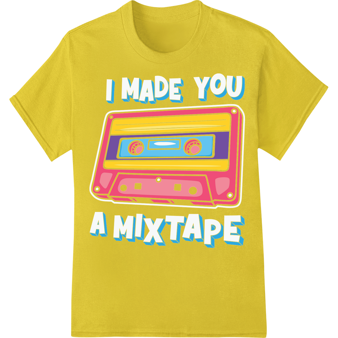 Retro 90s Cassette Mixtape DTF Print Heat Transfer on yellow shirt - SUPERDTF-DTF Prints-DTF Transfers-Custom DTF Prints