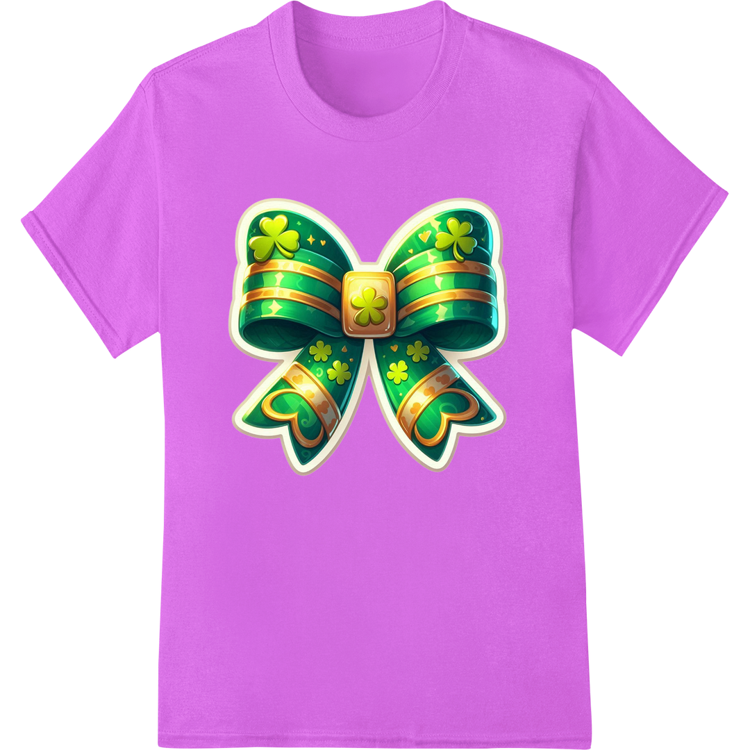 Festive St. Patrick's Day Shamrock Bow DTF Print Transfer on purple shirt - SUPERDTF-DTF Prints-DTF Transfers-Custom DTF Prints