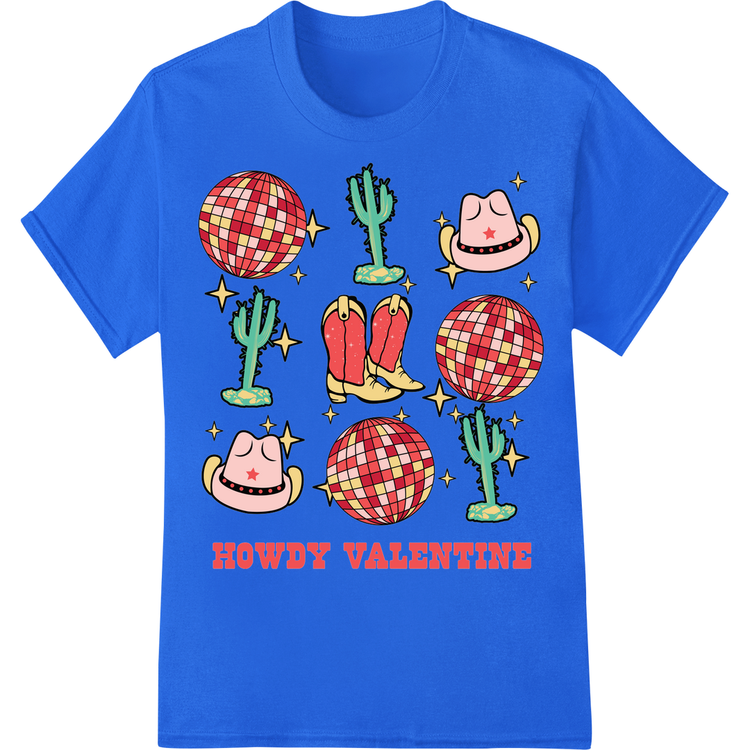 Howdy Valentine: Quirky Cowboy-Inspired DTF Print Transfer on blue shirt - SUPERDTF-DTF Prints-DTF Transfers-Custom DTF Prints