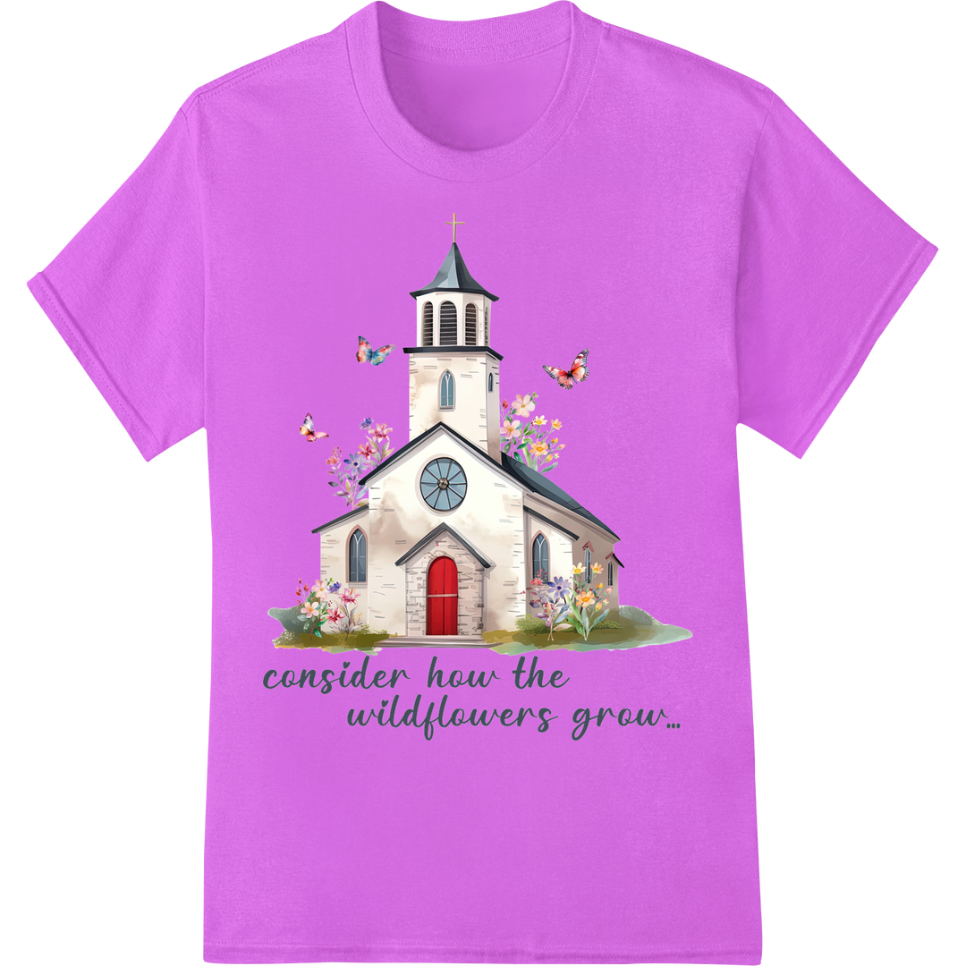 Inspiring Church Wildflower Faith DTF Heat Transfer Print on purple shirt - SUPERDTF-DTF Prints-DTF Transfers-Custom DTF Prints