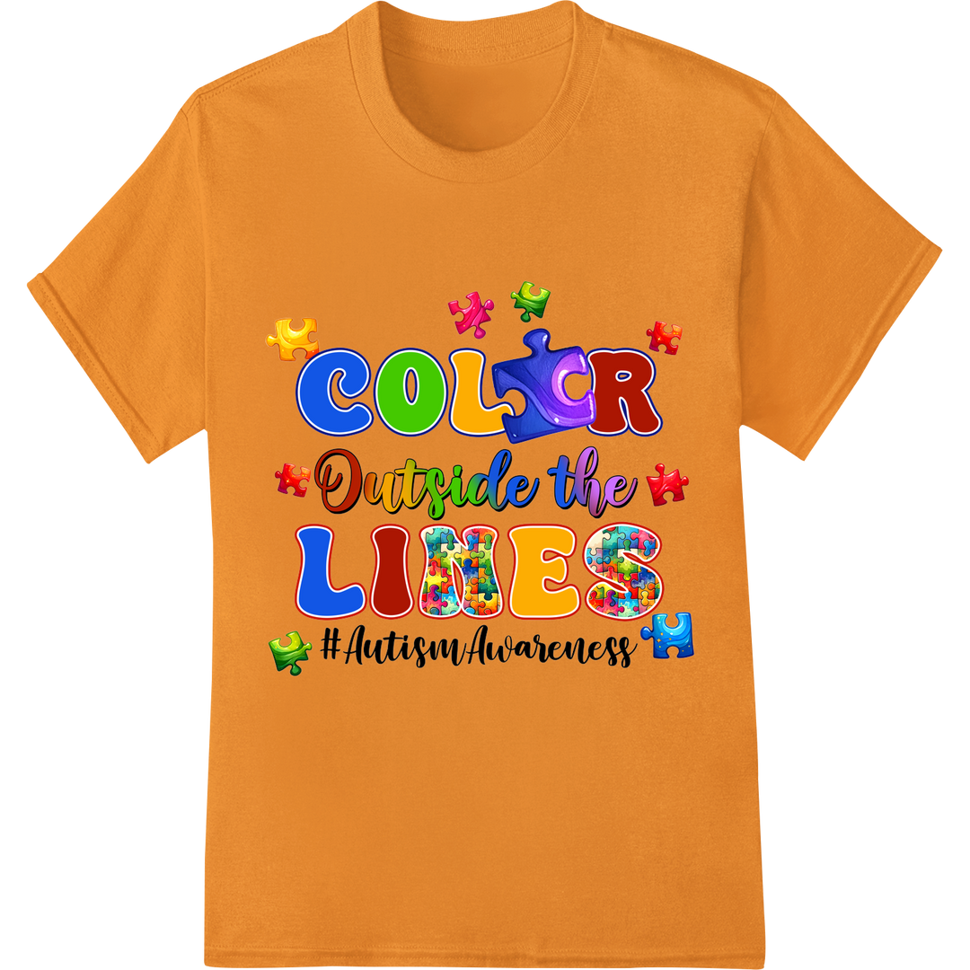 Color Outside Lines Autism Awareness DTF Print Heat Transfer on orange shirt - SUPERDTF-DTF Prints-DTF Transfers-Custom DTF Prints