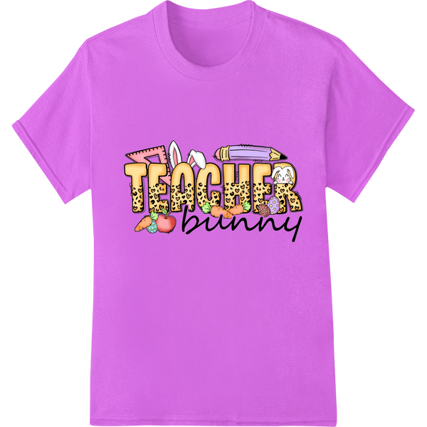 Retro Teacher Easter Bunny Typography DTF Print Transfer on purple shirt - SUPERDTF-DTF Prints-DTF Transfers-Custom DTF Prints