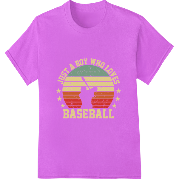 Vintage Baseball Love: Just a Boy & His Passion DTF Print on purple shirt - SUPERDTF-DTF Prints-DTF Transfers-Custom DTF Prints