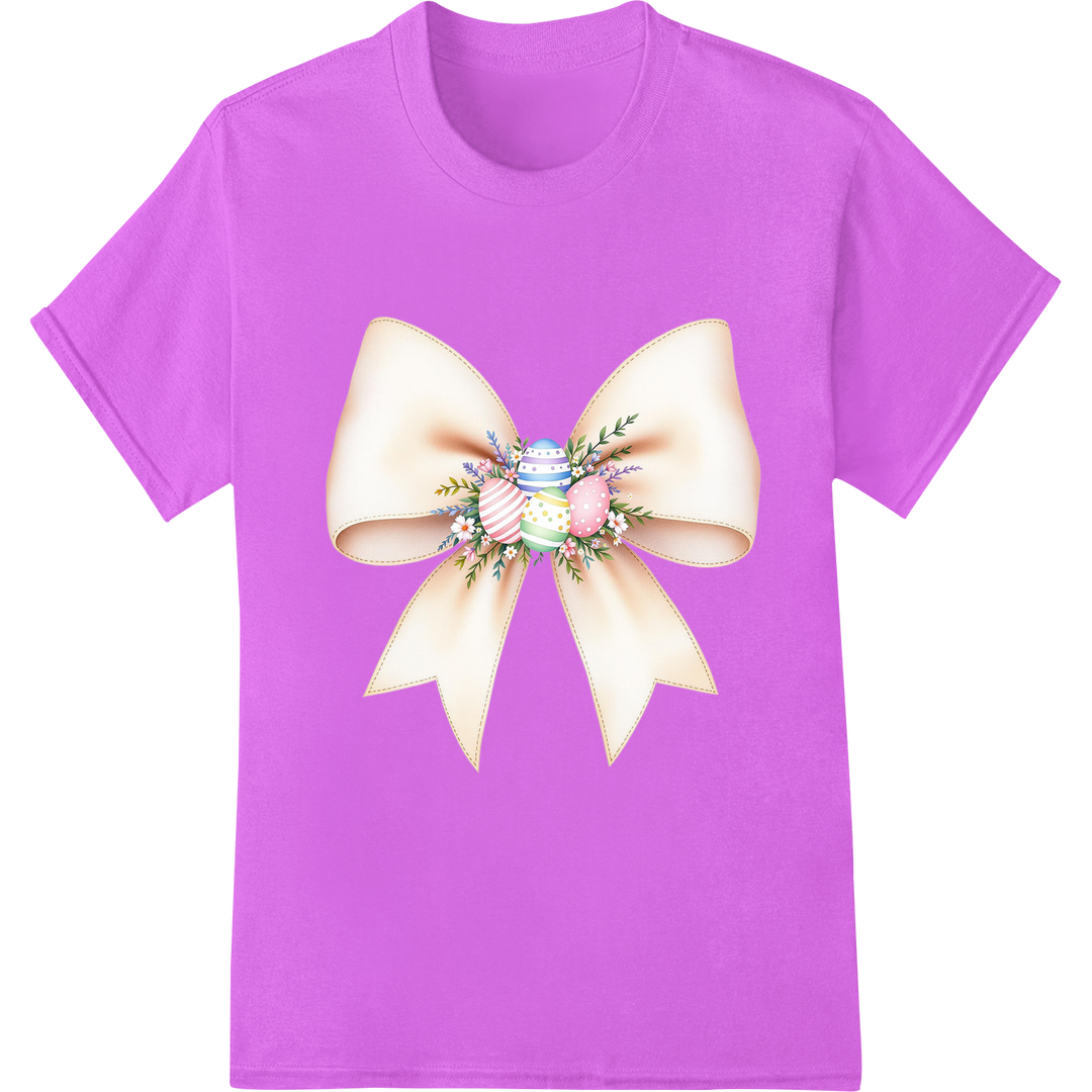 Charming Easter Bow with Pastel Florals - DTF Print on purple shirt - SUPERDTF-DTF Prints-DTF Transfers-Custom DTF Prints