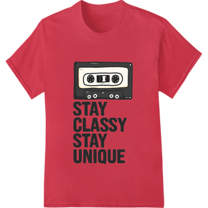 Expert custom merchandise craftsmanship on Retro Cassette 'Stay Classy Stay Unique' DTF Print