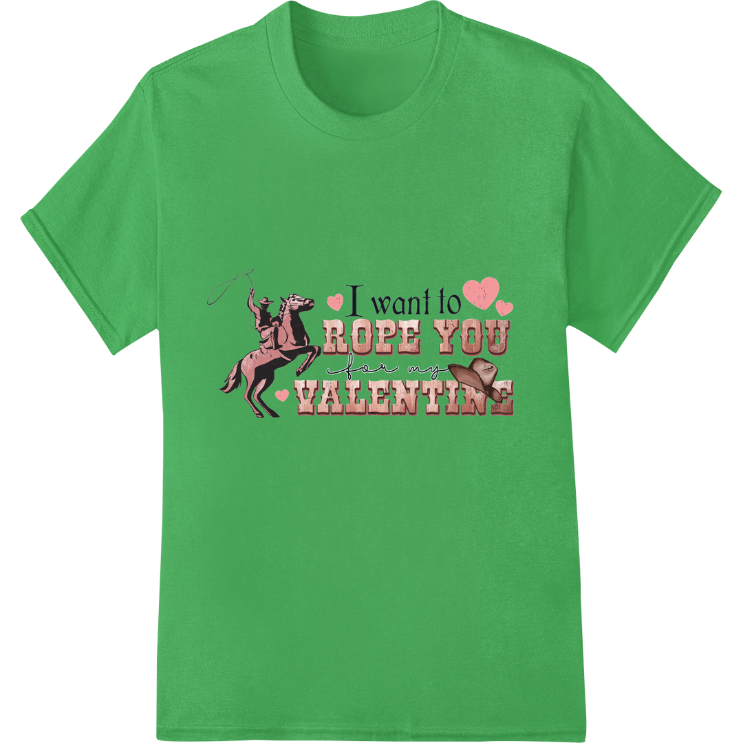 Lasso Your Love: Western Valentine's Day DTF Print on green shirt - SUPERDTF-DTF Prints-DTF Transfers-Custom DTF Prints