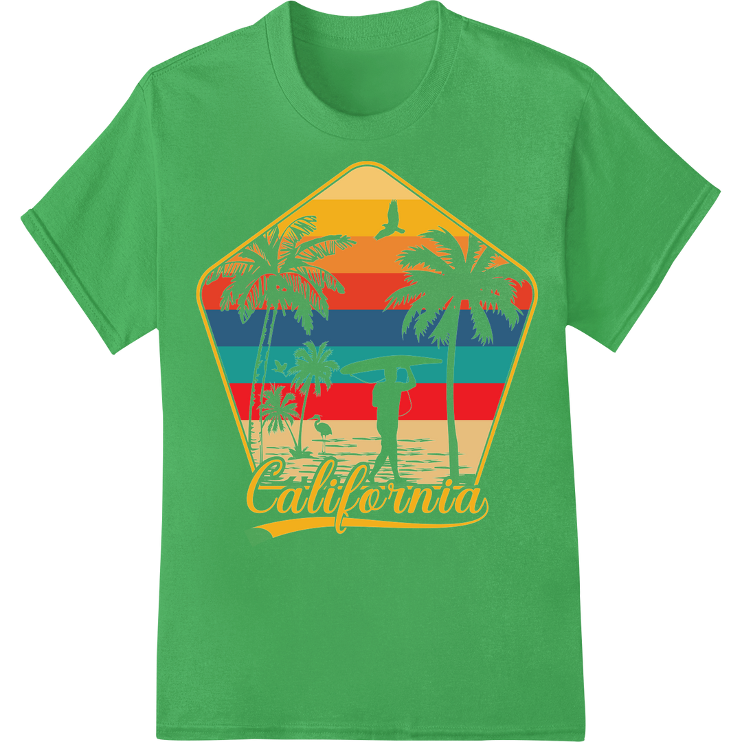 Retro California Sunset Palm Trees DTF Print Heat Transfer on green shirt - SUPERDTF-DTF Prints-DTF Transfers-Custom DTF Prints