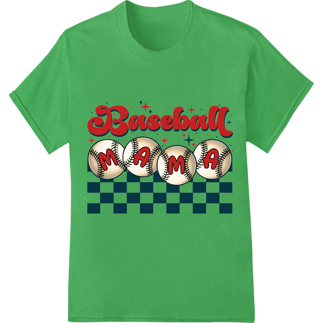 Vintage 'Baseball Mama' DTF Print | Perfect Mom Gift on green shirt - SUPERDTF-DTF Prints-DTF Transfers-Custom DTF Prints