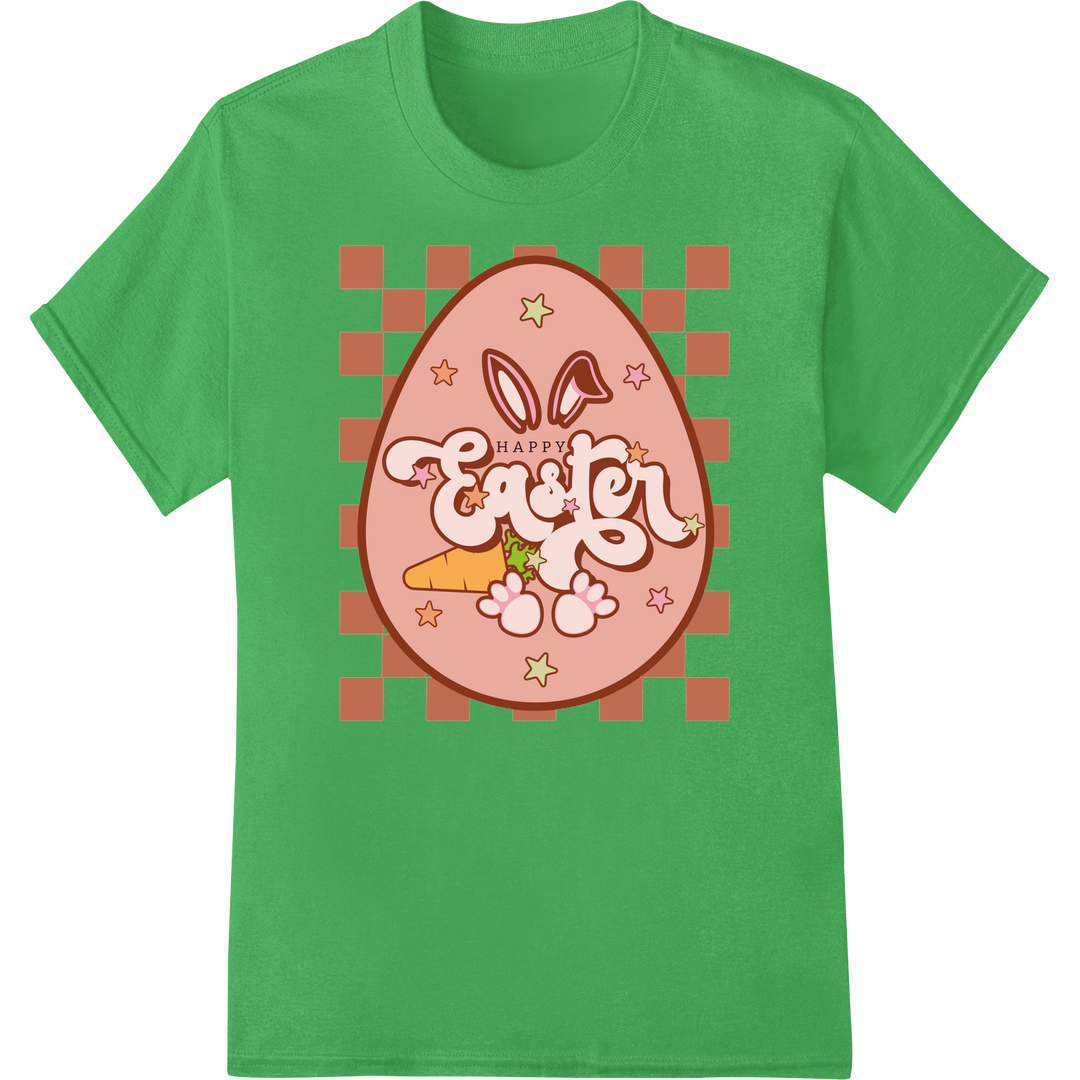 Retro Easter Bunny Magic: Nostalgic DTF Heat Transfer Print on green shirt - SUPERDTF-DTF Prints-DTF Transfers-Custom DTF Prints