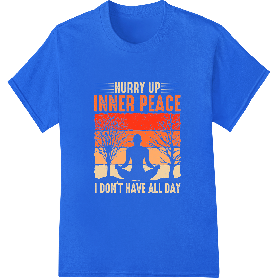 Witty Yoga Meditation DTF Print Heat Transfer | Inner Peace on blue shirt - SUPERDTF-DTF Prints-DTF Transfers-Custom DTF Prints