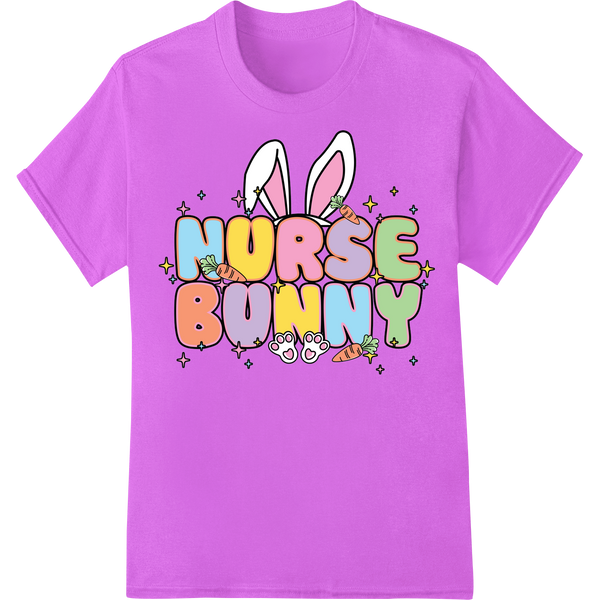 Adorable Nurse Bunny Easter DTF Print Heat Transfer on purple shirt - SUPERDTF-DTF Prints-DTF Transfers-Custom DTF Prints