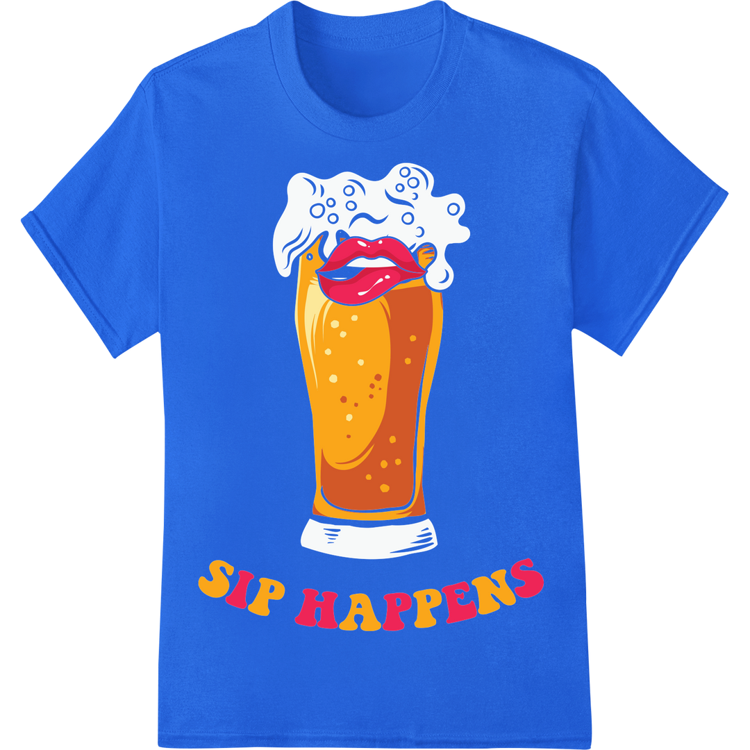 Sip Happens Overflowing Beer Mug | DTF Print Heat Transfer on blue shirt - SUPERDTF-DTF Prints-DTF Transfers-Custom DTF Prints