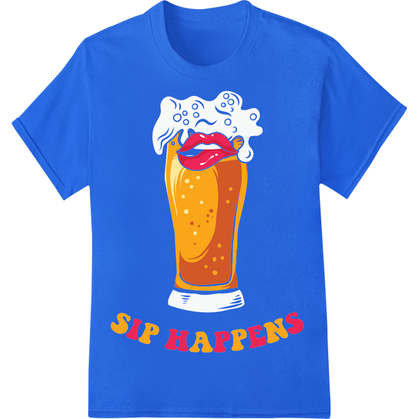 Sip Happens Overflowing Beer Mug | DTF Print Heat Transfer on blue shirt - SUPERDTF-DTF Prints-DTF Transfers-Custom DTF Prints