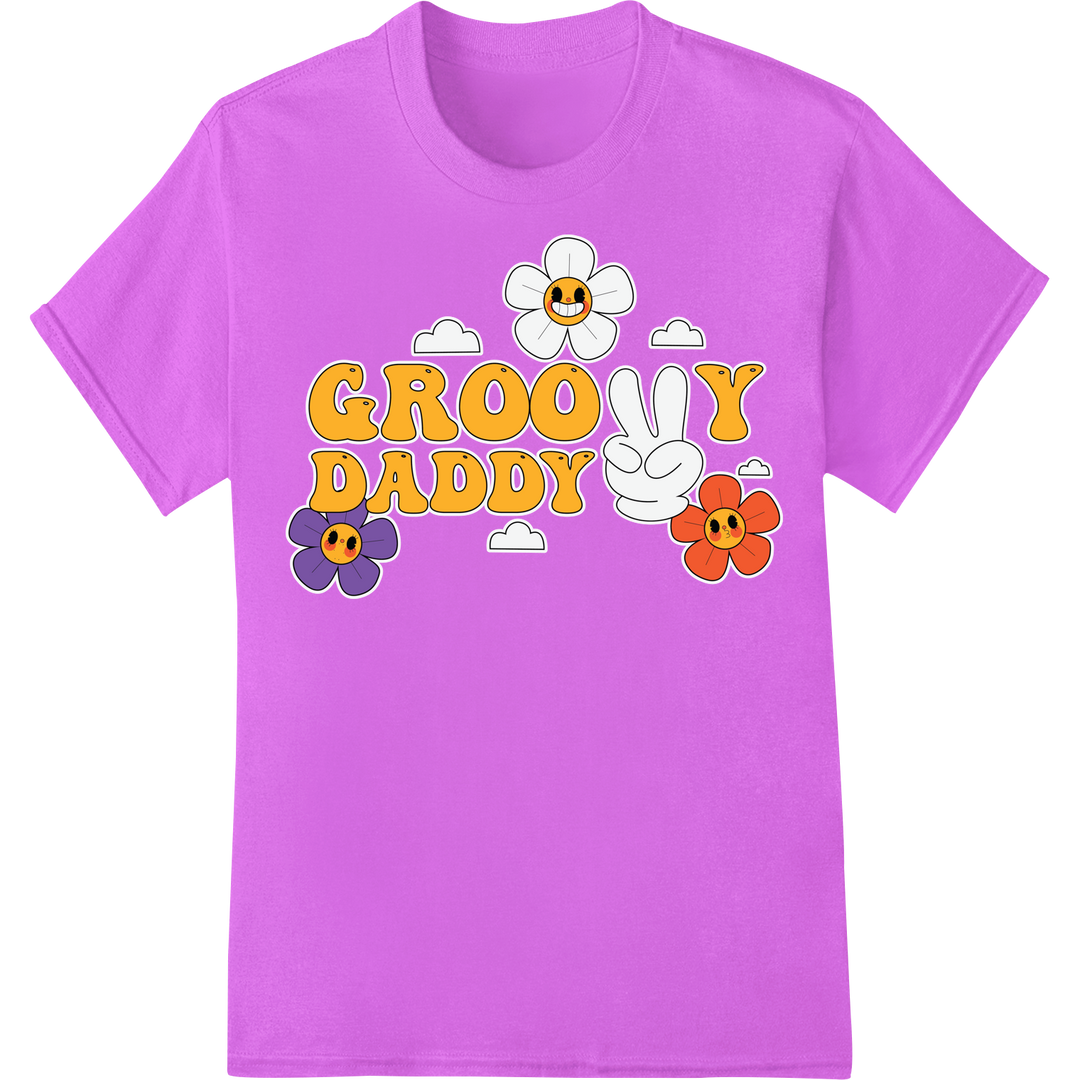 Retro Groovy Daddy Father's Day DTF Print Heat Transfer on purple shirt - SUPERDTF-DTF Prints-DTF Transfers-Custom DTF Prints