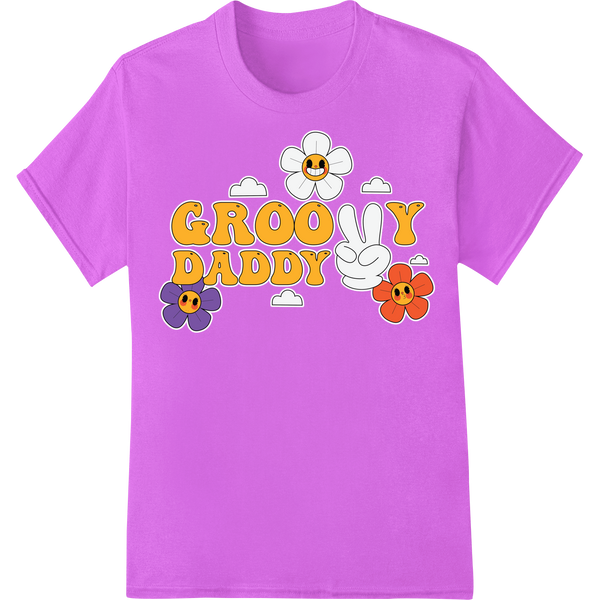 Retro Groovy Daddy Father's Day DTF Print Heat Transfer on purple shirt - SUPERDTF-DTF Prints-DTF Transfers-Custom DTF Prints