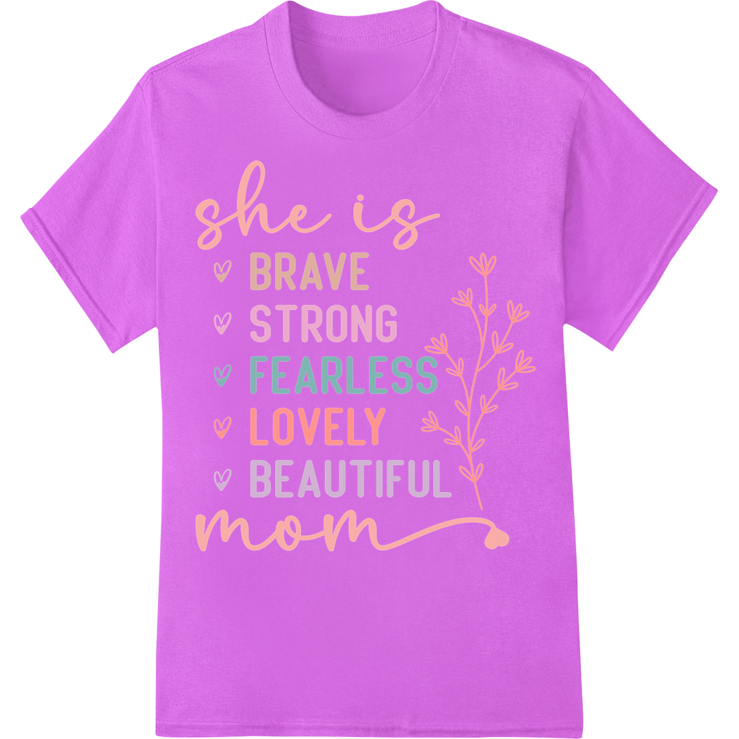 Celebrate Mom's Strength & Beauty - Inspiring Mother's Day on purple shirt - SUPERDTF-DTF Prints-DTF Transfers-Custom DTF Prints