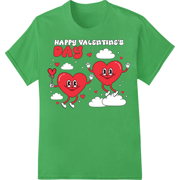 Retro Cartoon Heart Faces - Funny Valentine's Day Print on green shirt - SUPERDTF-DTF Prints-DTF Transfers-Custom DTF Prints