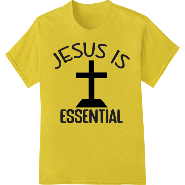 'Jesus is Essential' Bold Faith DTF Heat Transfer Print on yellow shirt - SUPERDTF-DTF Prints-DTF Transfers-Custom DTF Prints