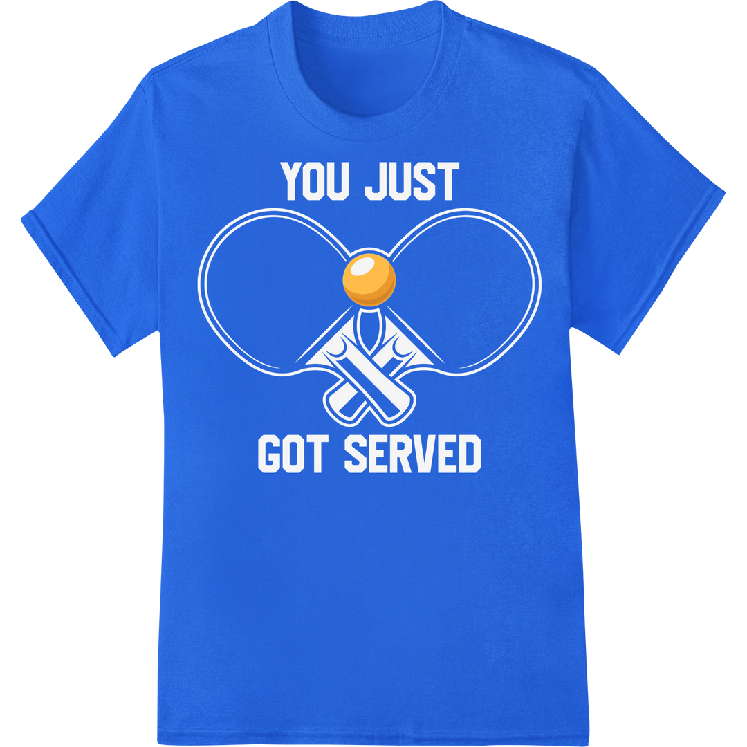 Ping Pong Power: Vibrant Orange Ball DTF Print Transfer on blue shirt - SUPERDTF-DTF Prints-DTF Transfers-Custom DTF Prints